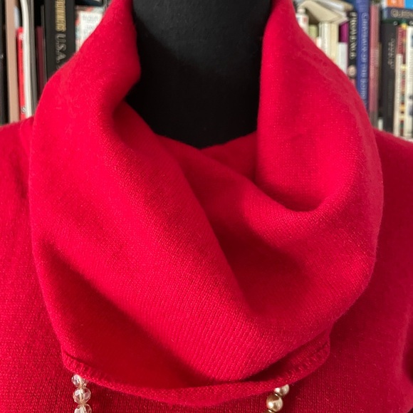 J. McLaughlin Bold Red Cashmere Cowl-neck Sweater - Size S - w/minor holes! - Picture 2 of 15